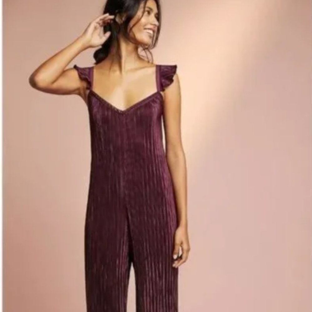 Anthropologie Plum Pleated Floreat Willow Jumpsuit
